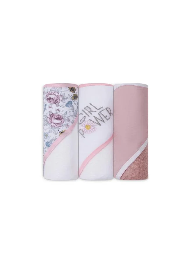 Luna & Lily Pack of 3 - Floral Print Soft Hooded Towel