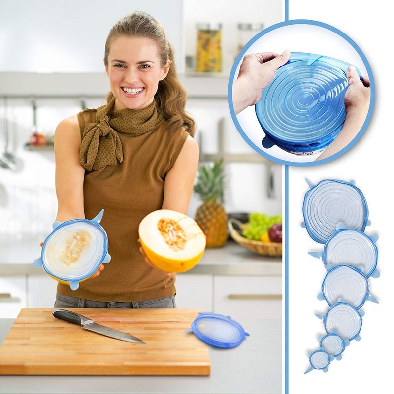 SKYLIT Microwave Safe Silicone Stretch Lids reuseable Flexible Covers for Rectangle, Round, Square Bowls, Dishes, Plates, Cans, Jars, Glassware and Mugs Multi Various Size Kitchen Food Safety(Free Size) - Set of 6 - Image 3