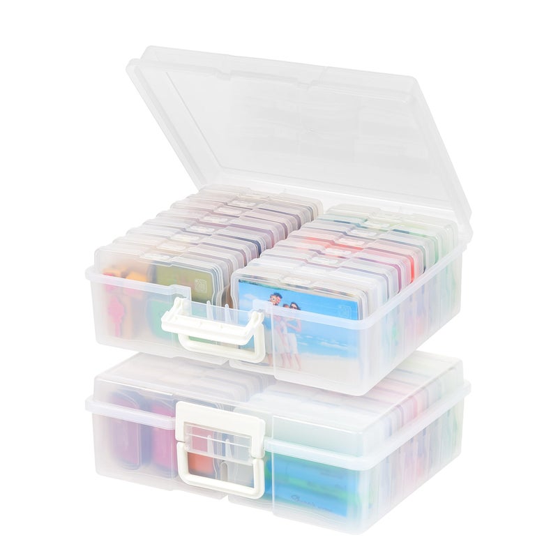 IRIS USA 4" x 6" Photo Storage Craft Keeper, 2 Pack, Main Container with 16 Organization Cases for Pictures, Crafts, Scrapbooking, Stationery Storage, Protection and Organization, Clear - Image 1
