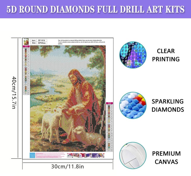 mrpwnle Diamond Painting Kits for Adults-Jesus Diamond Art Kits for Adults Beginners, 5D Diamond Painting Jesus, DIY Full Drill Christ Diamond Painting Gem Art Crafts Kit Home Decor 12x16in - Image 4