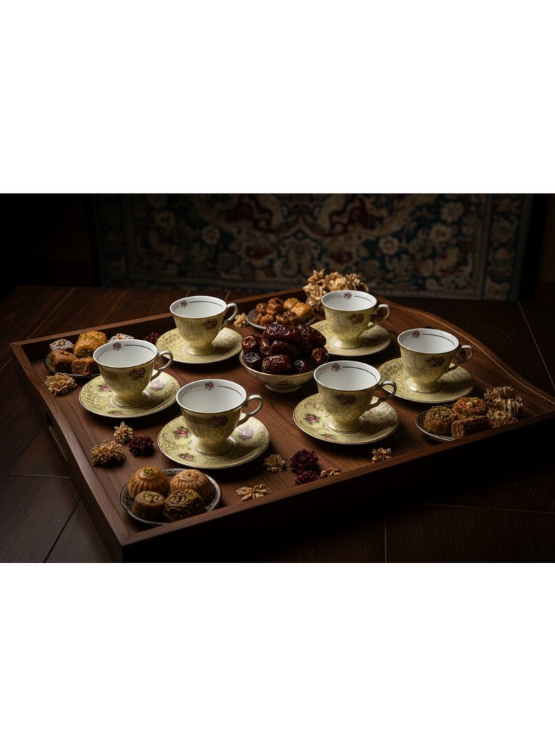 Mayflower 12-Piece Porcelain Tea Cup & Saucer Set – Yellow Rose Gold Trim 110ml - Image 3