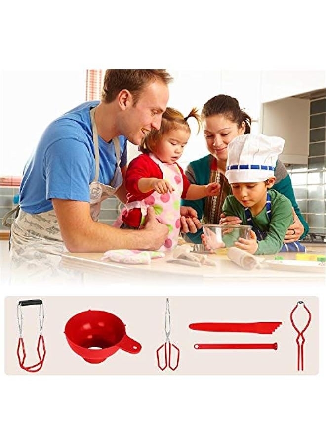 6 Function Canning Kit or Jam Making Supplies Starter Kit Include Canning Funnel, Jar Lifter, Jar Wrench, Lid Lifter, Canning Tongs, Bubble Popper/Bubble Measurer/Bubble Remover Tool (Red)