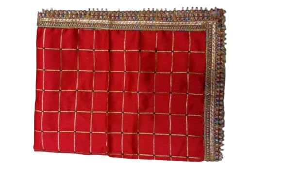My God Gift Pooja Aasan/Asan for Puja and Mandir Puja Altar Cloth Printed Pooja Chowki Assan Mat for Mandir (18x24 INCH)(45X60 CM). (Red Check) - Image 1