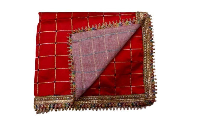 My God Gift Pooja Aasan/Asan for Puja and Mandir Puja Altar Cloth Printed Pooja Chowki Assan Mat for Mandir (18x24 INCH)(45X60 CM). (Red Check) - Image 3