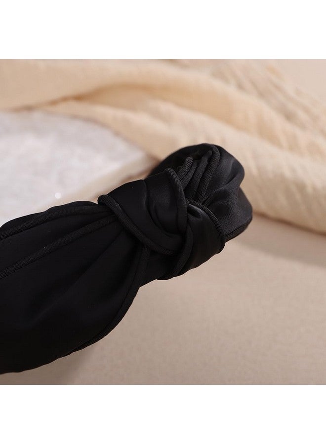 Wiwpar Wiwpar Women Black Cute Bow Knotted Wide Headband Non-Slip Top Knotted Elastic Fabric Silky Satin Hair Band Wide Turban Hair Band Fashion Cross Knot Yoga Halloween Hair Accessories (Black, Free Size)  - Image 5