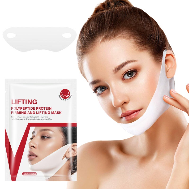 YAFUSIPE V Line Face Lifting Mask, 10 Pack V Line Chin Strap Lifting Double Chin Reducer, Polypeptide Protein Collagen Neck and Face Slimming Masks, Hydrating Neck Sheet Mask for Women Tightening - Image 4