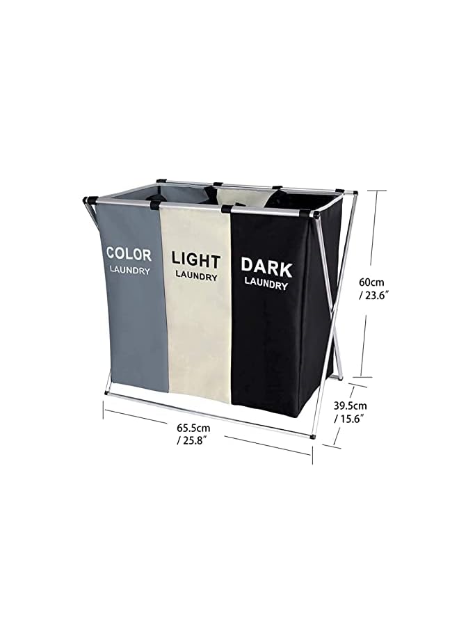 Zaboon Section Laundry Basket Printed Dark Light Color 65.5Cm × 39.5Cm X 60Cm Foldable Hamper/Sorter With Waterproof Oxford Bags And Aluminum Frame Washing Clothes Storage For Home Dormitary - Image 4