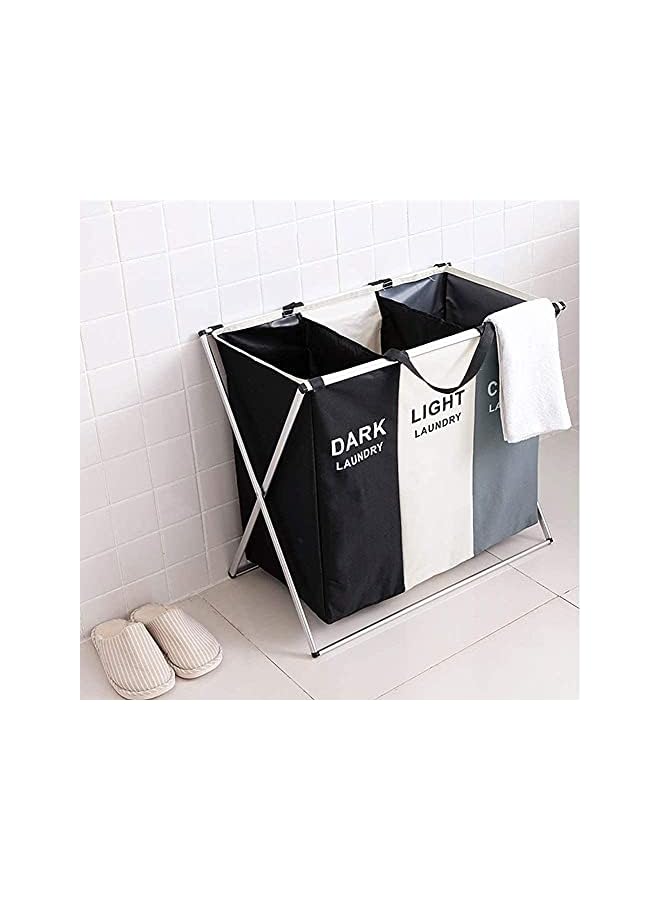 Zaboon Section Laundry Basket Printed Dark Light Color 65.5Cm × 39.5Cm X 60Cm Foldable Hamper/Sorter With Waterproof Oxford Bags And Aluminum Frame Washing Clothes Storage For Home Dormitary - Image 2
