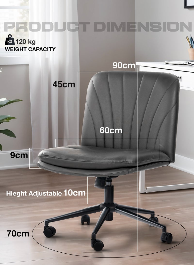 DROGO Criss Cross Legged Office Chair for Work at Home, PU Leather Accent Chair for Long Hours Sitting Comfort, Armless, Adjustable Height & Tilt Lock Recline | Swivel Computer Chair for Home Office Grey - Image 5