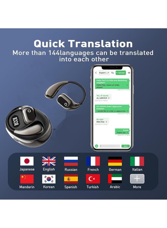 Real-Time AI Translator Earbuds 144 Languages Wireless Bluetooth, Open Ear Design with 25H Playtime with APP for Travel/Business/Learning, iOS Android Compatible - Black - Image 1