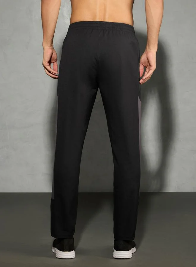Technosport Technosport Men Black Relaxed Fit Contrast Panel Track Pants