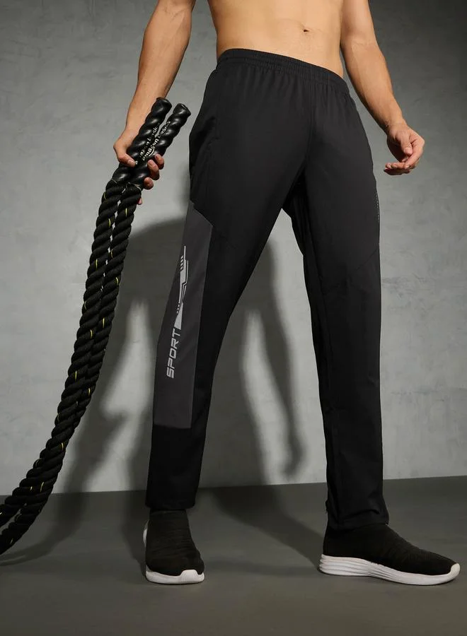 Technosport Technosport Men Black Relaxed Fit Contrast Panel Track Pants