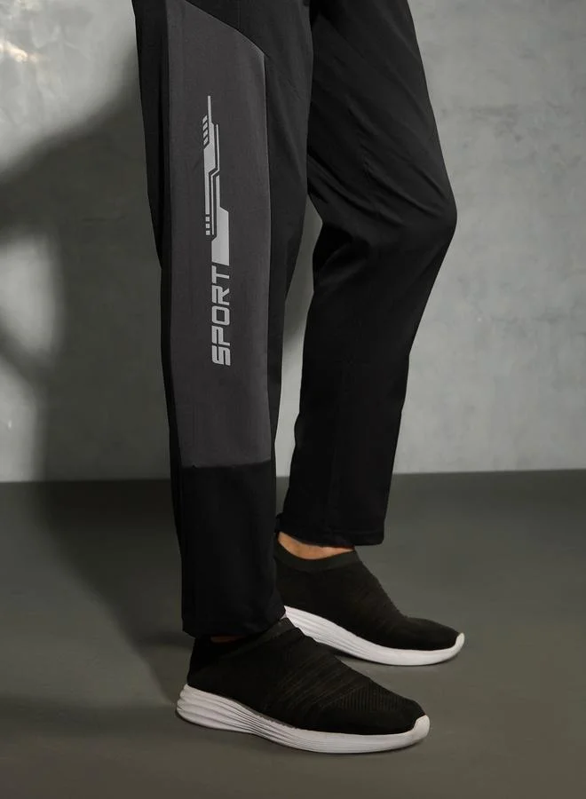 Technosport Technosport Men Black Relaxed Fit Contrast Panel Track Pants