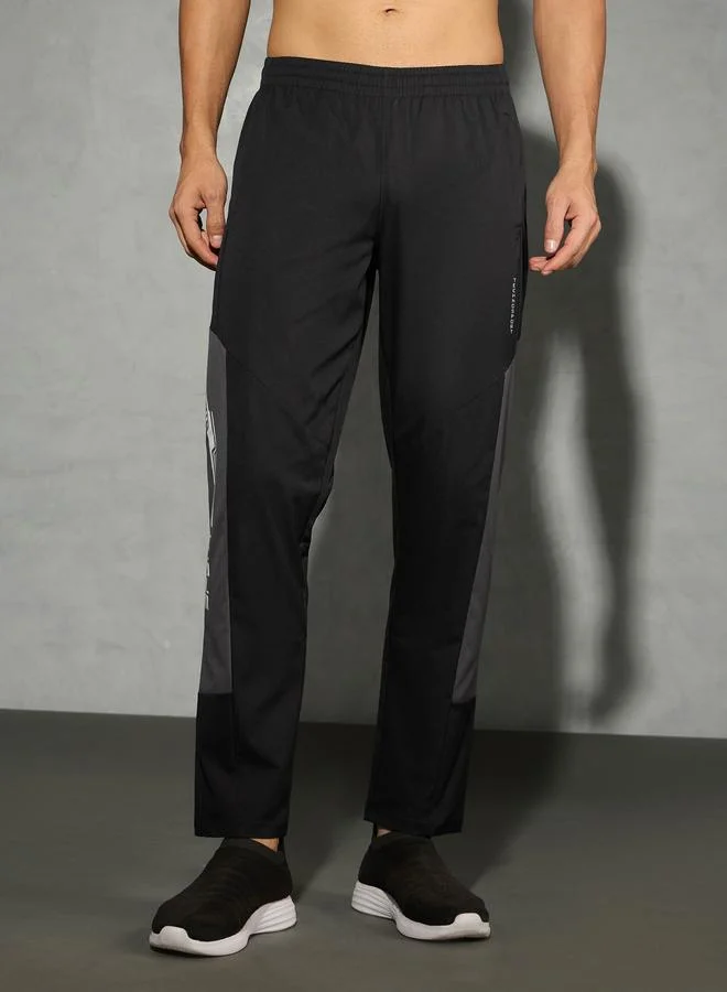 Technosport Technosport Men Black Relaxed Fit Contrast Panel Track Pants