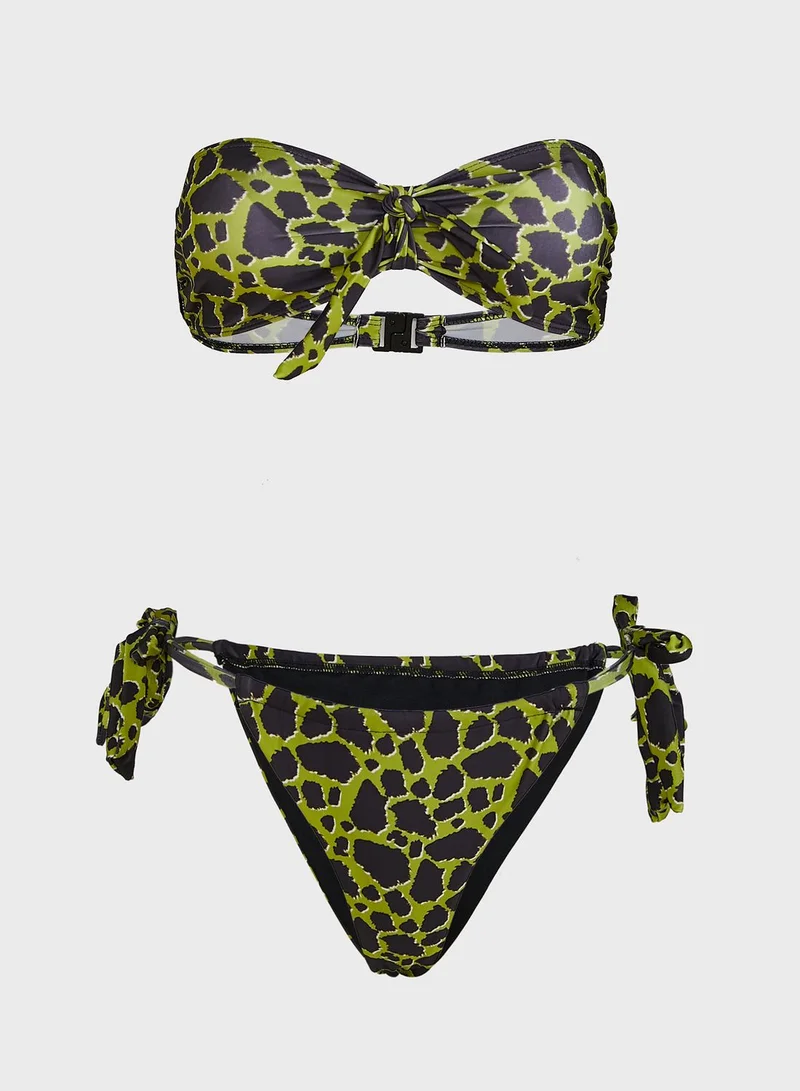 NASTY GAL Printed Bikini Top & High Leg Bottom Set