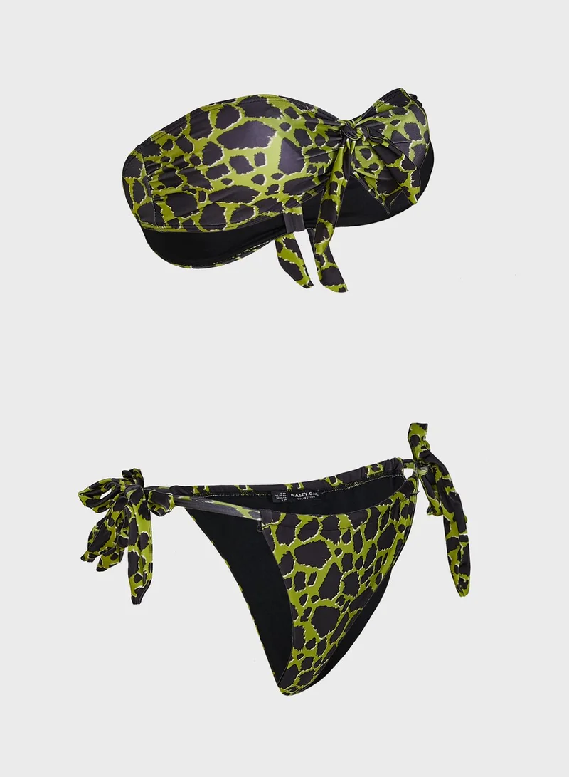 NASTY GAL Printed Bikini Top & High Leg Bottom Set