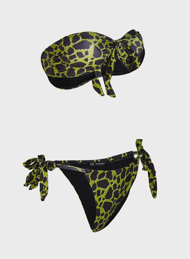 NASTY GAL Printed Bikini Top & High Leg Bottom Set