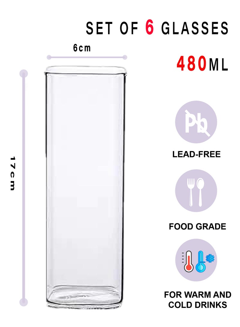 6-Piece Transparent Square Drinking Glasses – 480Ml Each, Modern Clear Glass Cups With Sleek Geometric Design For Coffee，Water, Juice & Daily Use - Image 2