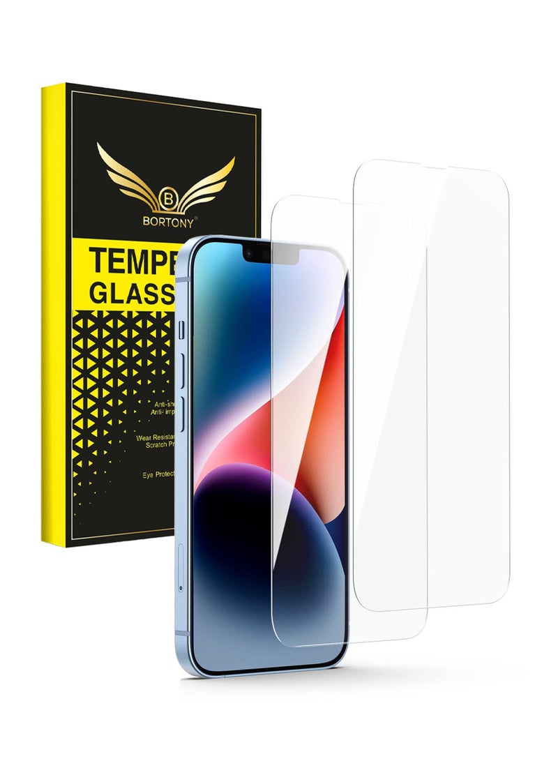 BORTONY Pack of 2 Screen Protector Compatible with iPhone 14/14 Pro/13/13 Pro 6.1 inch Anti-Scratch Anti-Fingerprints Ultra HD Clear Transparent 9H Hardness Tempered Glass Film - Image 1
