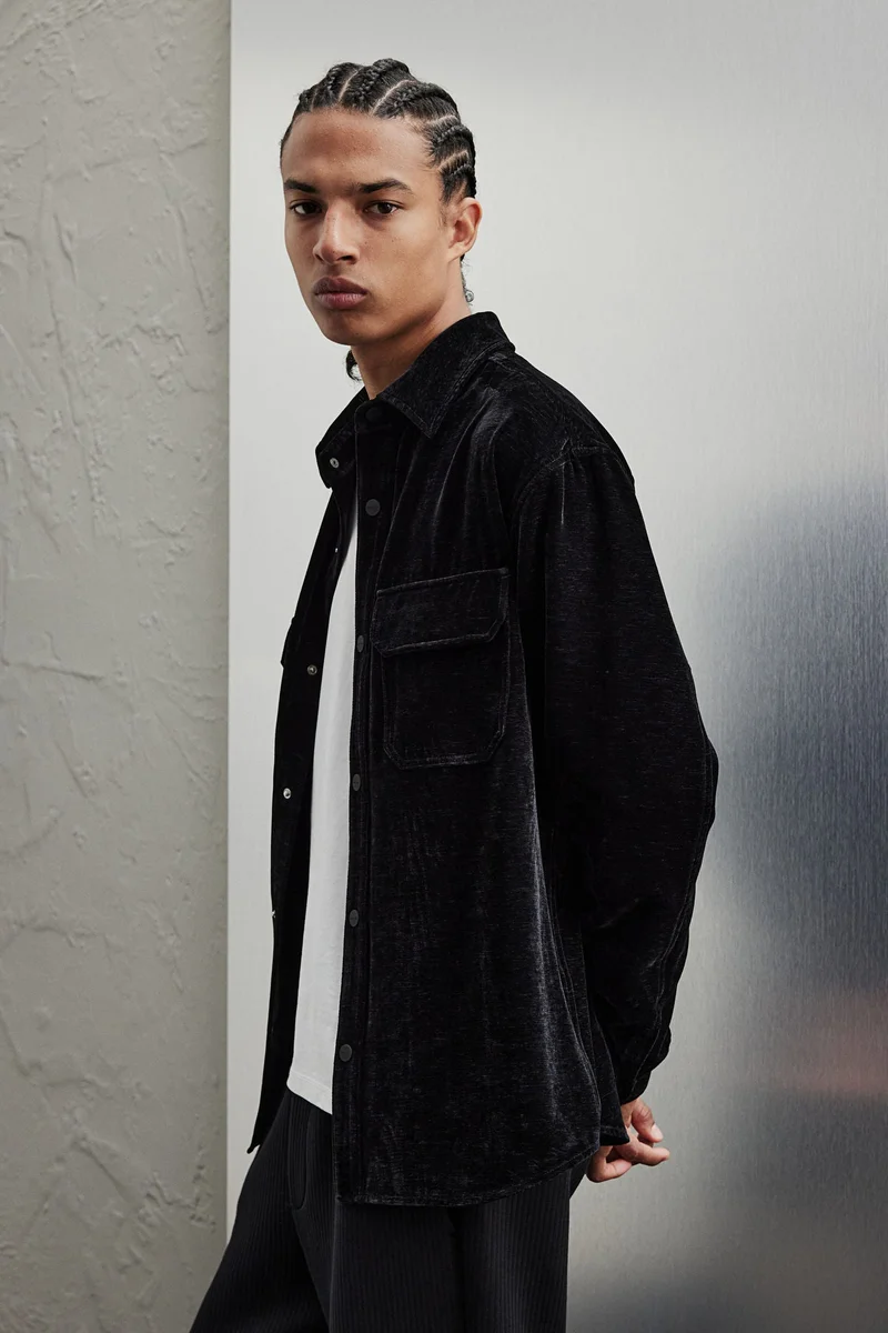 H&M Regular Fit Velvet Overshirt