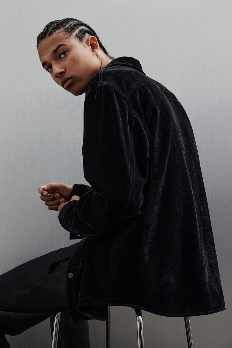 H&M Regular Fit Velvet Overshirt