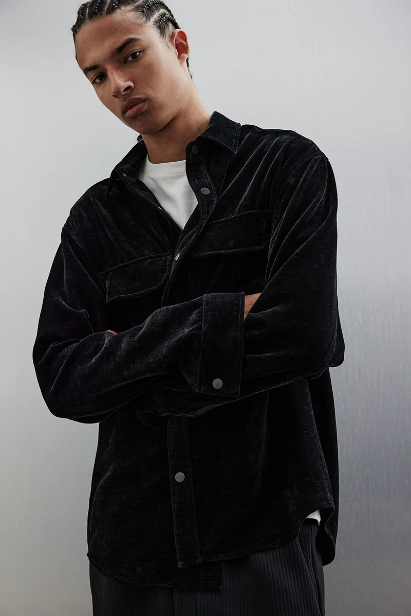 H&M Regular Fit Velvet Overshirt