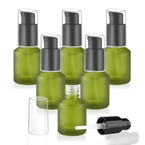 Wresty 6 Pcs Empty Glass Pump Bottles Refillable Cream Lotion Bottles Travel Sample Bottle Cosmetic Dispenser Bottle Containers For Lotion Cream Emulsion Essence (Green, 15ml/0.5oz) - Image 1