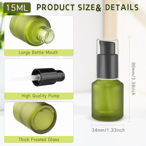 Wresty 6 Pcs Empty Glass Pump Bottles Refillable Cream Lotion Bottles Travel Sample Bottle Cosmetic Dispenser Bottle Containers For Lotion Cream Emulsion Essence (Green, 15ml/0.5oz) - Image 2