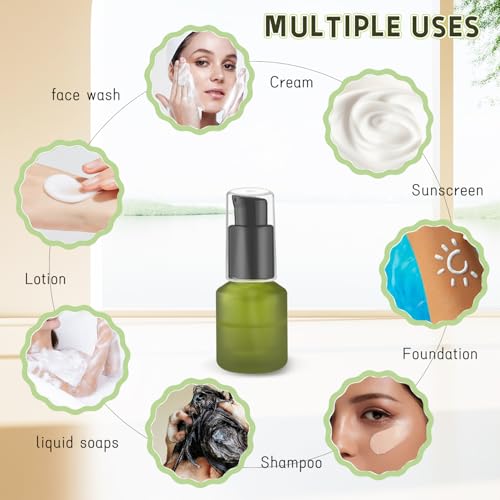 Wresty 6 Pcs Empty Glass Pump Bottles Refillable Cream Lotion Bottles Travel Sample Bottle Cosmetic Dispenser Bottle Containers For Lotion Cream Emulsion Essence (Green, 15ml/0.5oz) - Image 5