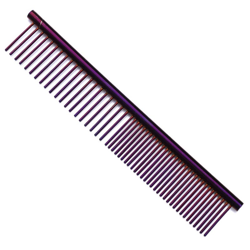 Grtdrm ZoCr Stainless Steel Pet Comb for Dogs Cats, Pet Grooming Comb with Different Spaced Rounded Teeth (Purple) - Image 1