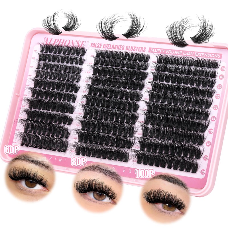 alphonse Fluffier Lash Clusters Thick Volume Lash Extension 10-18mm Cluster Eyelash Extensions DIY Individual Lashes Wispy at Home PestaÃ±as Pelo a Pelo by ALPHONSE (60D+80D+100D, 300pcs) - Image 1