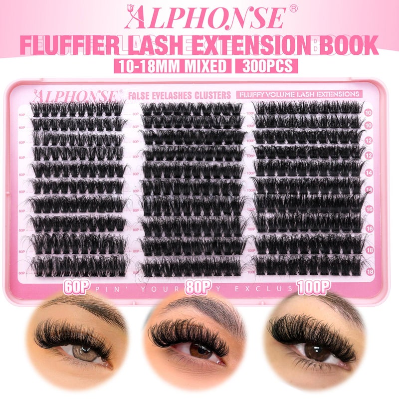 alphonse Fluffier Lash Clusters Thick Volume Lash Extension 10-18mm Cluster Eyelash Extensions DIY Individual Lashes Wispy at Home PestaÃ±as Pelo a Pelo by ALPHONSE (60D+80D+100D, 300pcs) - Image 2