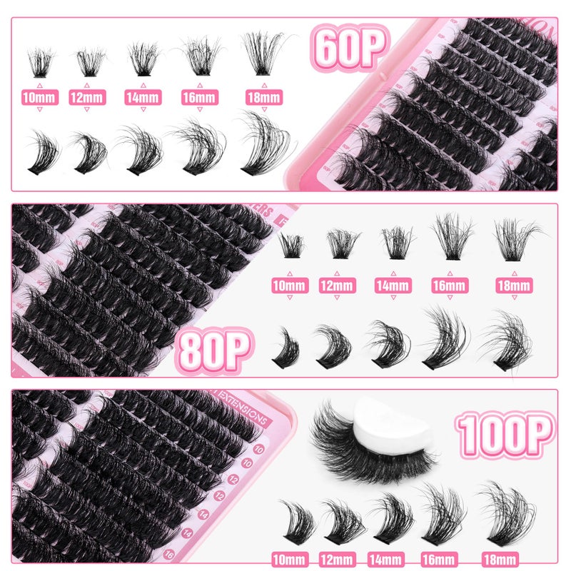 alphonse Fluffier Lash Clusters Thick Volume Lash Extension 10-18mm Cluster Eyelash Extensions DIY Individual Lashes Wispy at Home PestaÃ±as Pelo a Pelo by ALPHONSE (60D+80D+100D, 300pcs) - Image 3