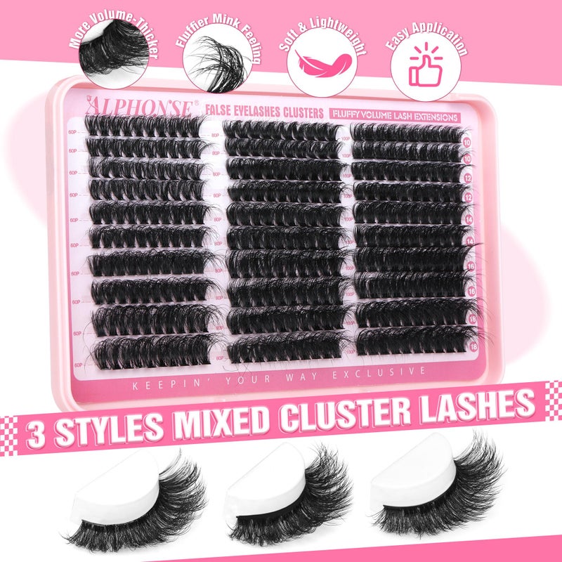 alphonse Fluffier Lash Clusters Thick Volume Lash Extension 10-18mm Cluster Eyelash Extensions DIY Individual Lashes Wispy at Home PestaÃ±as Pelo a Pelo by ALPHONSE (60D+80D+100D, 300pcs) - Image 5