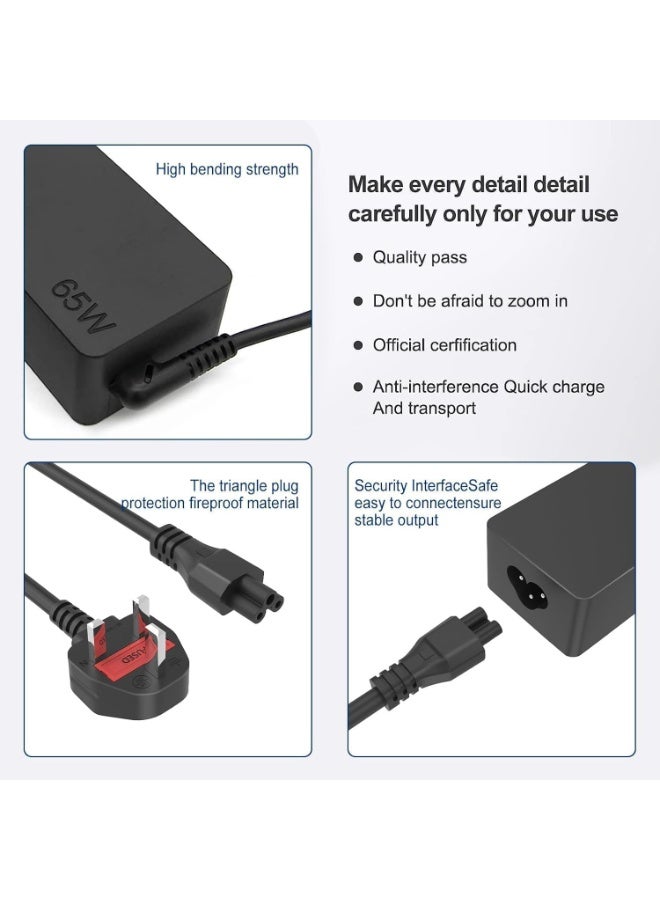 إي وورلد شاحن USB-C بقوة 65 واط لأجهزة Lenovo وDell وHP وAcer وASUS وSamsung وMacBook وChromebook والمزيد – محول طاقة لابتوب بمنفذ Type-C مع حماية متقدمة وشحن سريع PD - Image 3