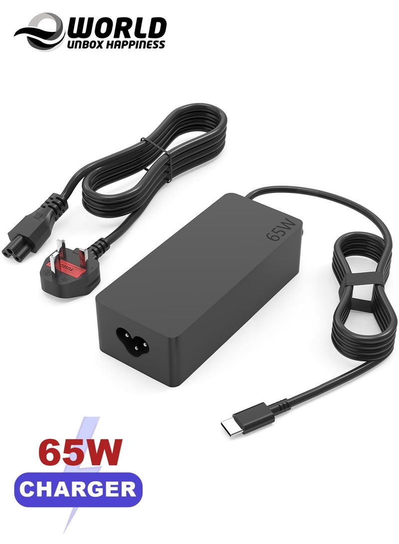 إي وورلد شاحن USB-C بقوة 65 واط لأجهزة Lenovo وDell وHP وAcer وASUS وSamsung وMacBook وChromebook والمزيد – محول طاقة لابتوب بمنفذ Type-C مع حماية متقدمة وشحن سريع PD - Image 1