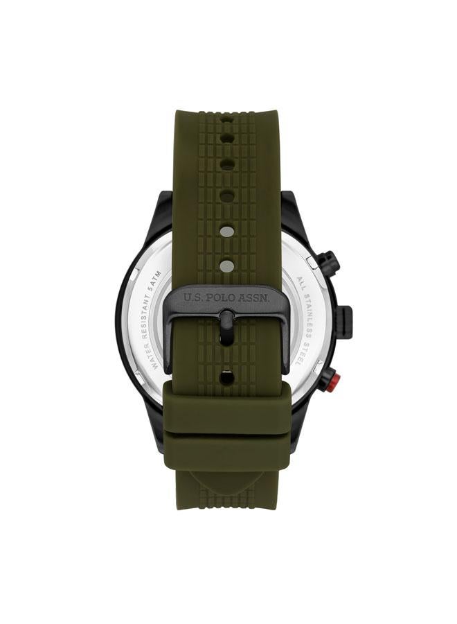 يو اس بولو اسن ساعة رجالية متعددة الوظائف بقرص أسود وإطار أخضر وسوار ستانلس ستيل  مم - Image 3
