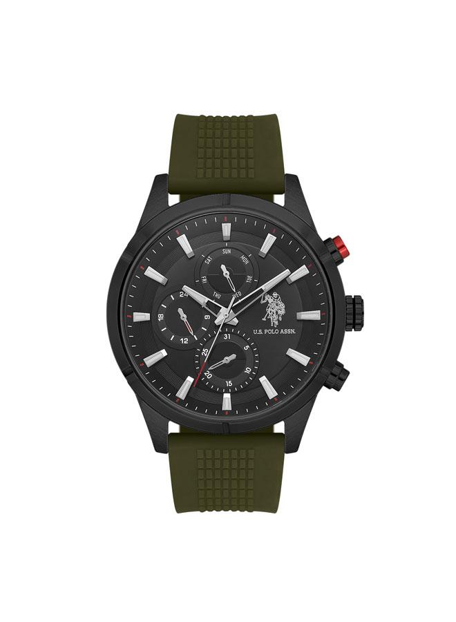 يو اس بولو اسن ساعة رجالية متعددة الوظائف بقرص أسود وإطار أخضر وسوار ستانلس ستيل  مم - Image 1