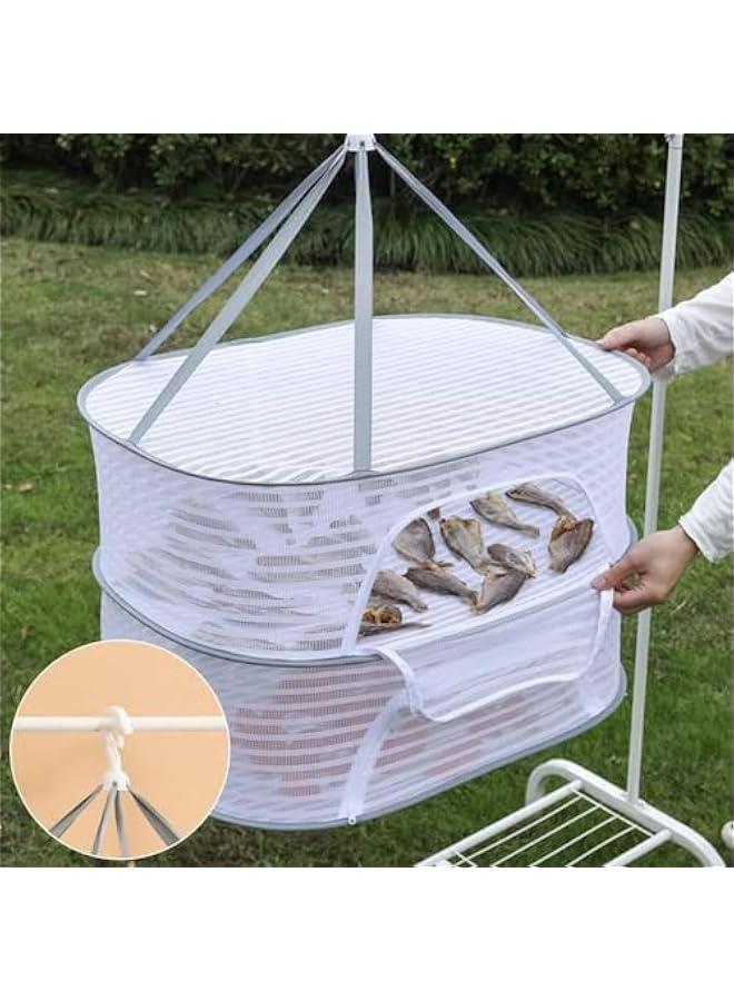 FYLX Drying Rack 2Layer Hanging Mesh Net Dryer Collaible with SShape Zippers Pothook Carabiner and Storage Pouch for Hydroponics Flowers Buds Fruits Seafoods Clothes 2Layer L)  - Image 1
