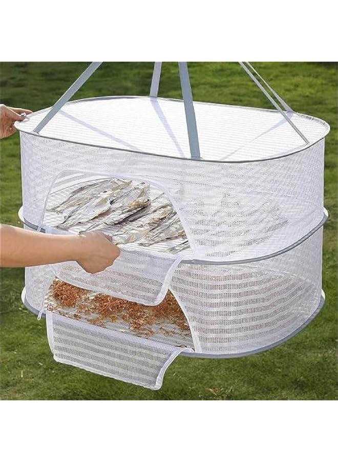 FYLX Drying Rack 2Layer Hanging Mesh Net Dryer Collaible with SShape Zippers Pothook Carabiner and Storage Pouch for Hydroponics Flowers Buds Fruits Seafoods Clothes 2Layer L)  - Image 2