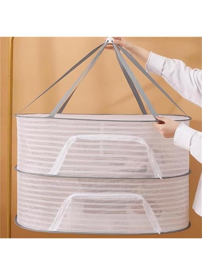 FYLX Drying Rack 2Layer Hanging Mesh Net Dryer Collaible with SShape Zippers Pothook Carabiner and Storage Pouch for Hydroponics Flowers Buds Fruits Seafoods Clothes 2Layer L)  - Image 3