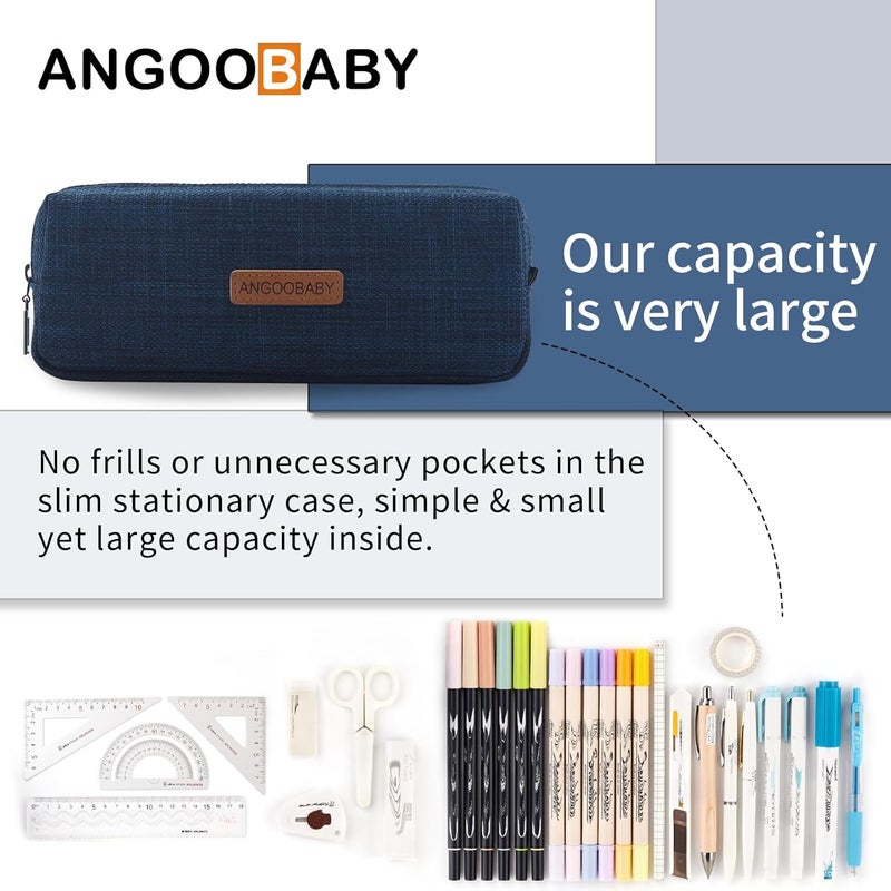 ANGOOBABY Small Pencil Case Student Pencil Pouch Coin Pouch Cosmetic Bag Office Stationery Organizer For Teen School-Dark Blue - Image 2