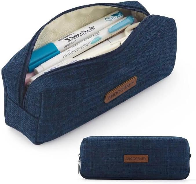 ANGOOBABY Small Pencil Case Student Pencil Pouch Coin Pouch Cosmetic Bag Office Stationery Organizer For Teen School-Dark Blue - Image 1