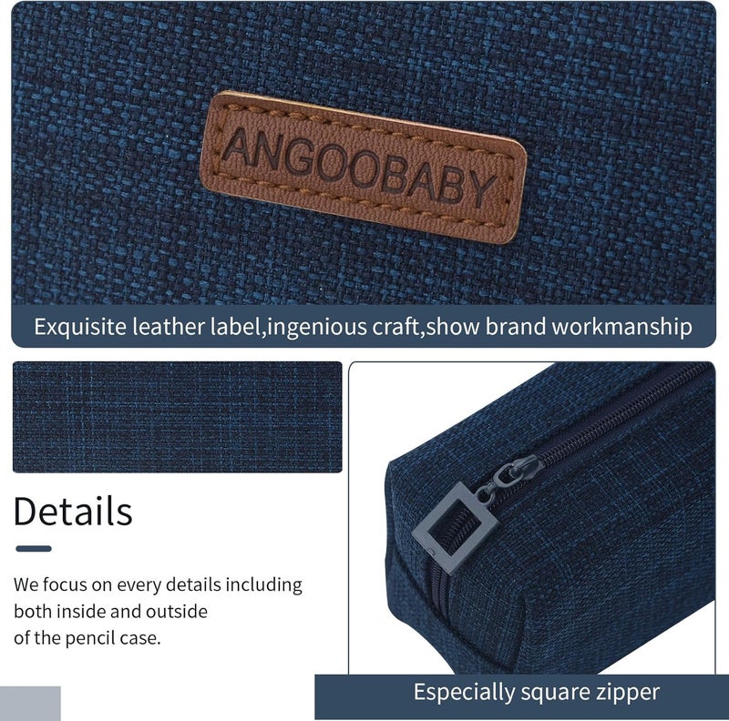 ANGOOBABY Small Pencil Case Student Pencil Pouch Coin Pouch Cosmetic Bag Office Stationery Organizer For Teen School-Dark Blue - Image 3