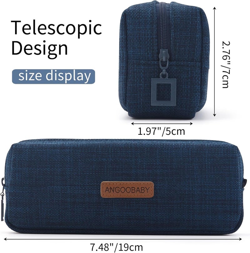 ANGOOBABY Small Pencil Case Student Pencil Pouch Coin Pouch Cosmetic Bag Office Stationery Organizer For Teen School-Dark Blue - Image 4