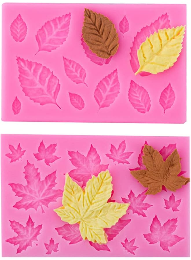 S-TOP 2Pcs Leaf Mold Silicone Mould for Fondant Cake Decoration or Lollipop Chocolate Decoration - Various Themes Leaves Modeling Moulds - Image 1