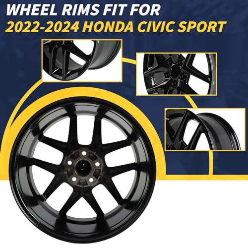 LUNEGUE New 18" 18x8" Replacement Alloy Wheel Rim Fits for 2022 2023 2024 Honda Civic Sport Direct Fit Alloy Rims, ALY10393U45N, OE Direct Fit Replacement Rim - Image 2