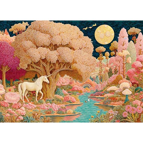 lamplig Puzzles for Adults 1000 Pieces Unicorn Fantasy Flower Fall 1000 Piece Puzzle for Adults Seniors 3D Visual Woodcut Jigsaw Puzzles with Letters on Back for Gift Decor Family Fun 11 Poster - Image 1
