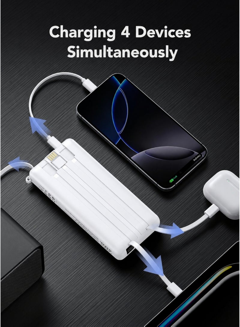 Bunsey Powerbank 20000mAh 22.5W Fast Charging with Built-in Type-C & Lightning Cables, LCD Battery Status Display, Power On Button, 2 USB Port + 2 PD Ports Total  (7 Outputs, 2 Input) – Compatible with iPhone 17/16/15/14/13/12, Samsung S26/S25/S24/S23/S22, Xiaomi, Oppo, Vivo, Huawei  – White - Image 4