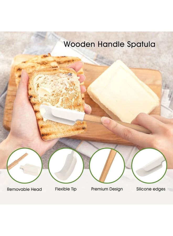 White Heat Resistant Spatula Set Wood Handle Non Stick Silicone Jar Scraper Baking Cooking Tools - Image 5